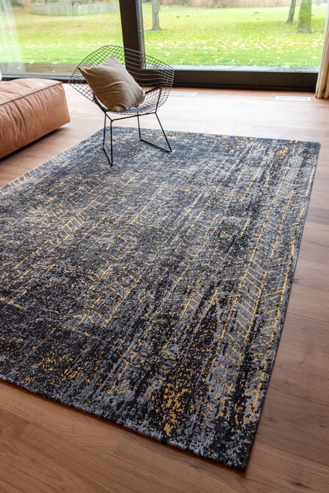 machinaal geweven vlakgeweven gestreept verweerd anthraciet tapijt